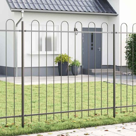 vidaXL Cancello da giardino con parte superiore rotonda grigia - 6,8 x 1,5 m in acciaio