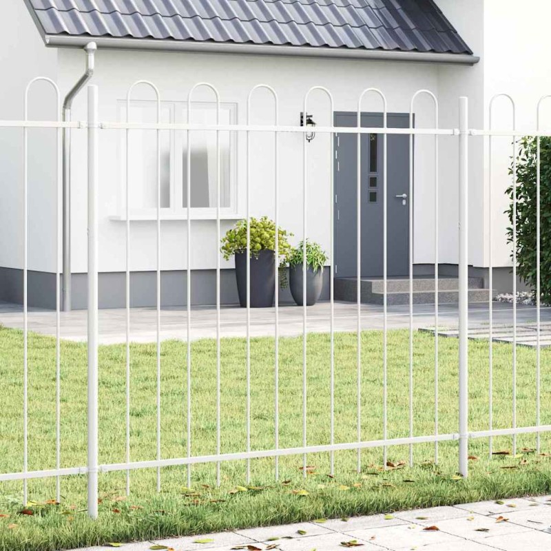 vidaXL Recinzione da Giardino con Parte Superiore a Cerchio Bianca, 6,8x1,5 m in Acciaio vidaXL Recinzione da Giardino con Parte Superiore a Cerchio Bianca, 6,8x1,5 m in Acciaio