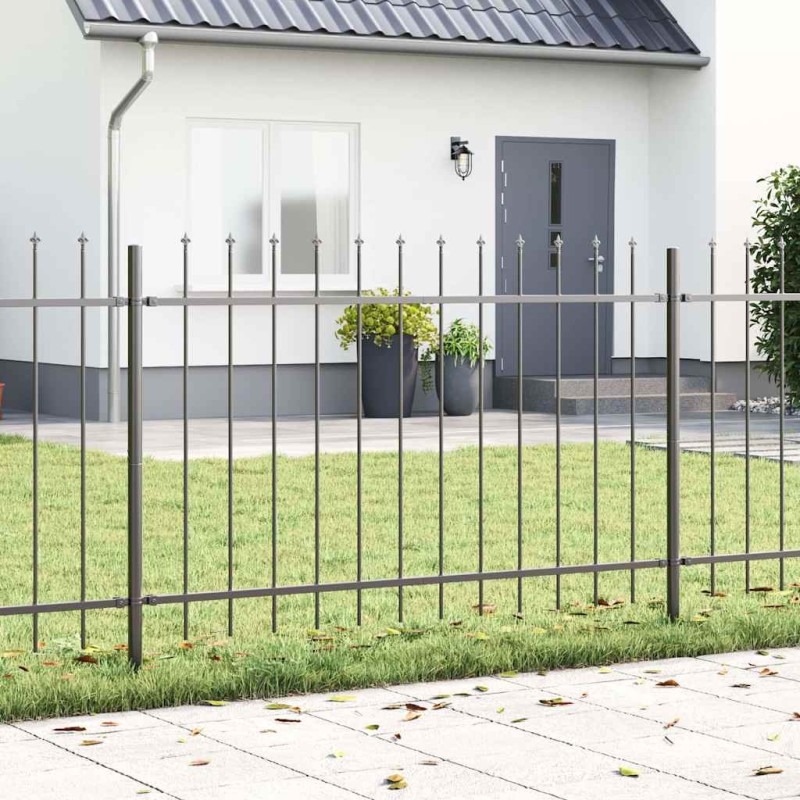 vidaXL Recinzione da Giardino con Punta a Lancia Grigia 10.2x1.2 m in Acciaio vidaXL Recinzione da Giardino con Punta a Lancia Grigia 10.2x1.2 m in Acciaio