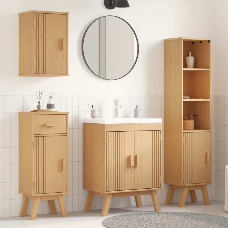 Set di mobili per il bagno in legno massello di pino, 4 pezzi