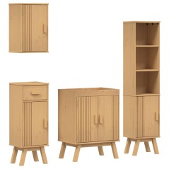 Set di mobili per il bagno in legno massello di pino, 4 pezzi