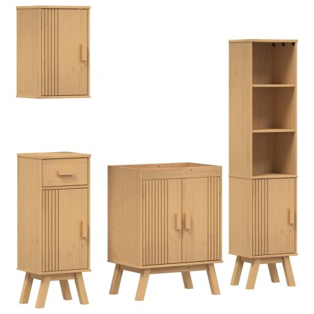 Set di mobili per il bagno in legno massello di pino, 4 pezzi