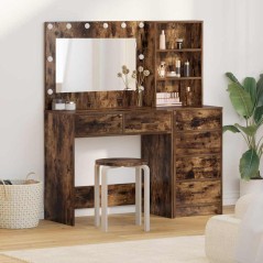 Set da toeletta 2 pezzi con LED in legno ingegnerizzato rovere affumicato