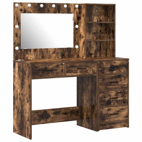 Set da toeletta 2 pezzi con LED in legno ingegnerizzato rovere affumicato