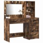 Set da toeletta 2 pezzi con LED in legno ingegnerizzato rovere affumicato Set da toeletta 2 pezzi con LED in legno ingegnerizzato rovere affumicato
