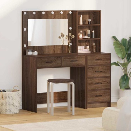 Set di Toeletta a 2 Pezzi con LED in Legno Ingegnerizzato Nero