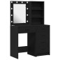 Set di 2 Pezzi di Tavolo da Trucco con LED in Legno Ingienierizzato Nero Set di 2 Pezzi di Tavolo da Trucco con LED in Legno Ingienierizzato Nero
