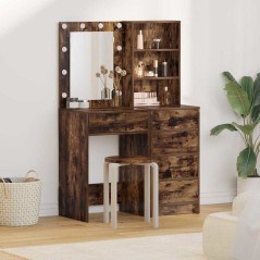 Set di Tolette a 2 Pezzi con LED in Legno Ingegnerizzato di Quercia Affumicata