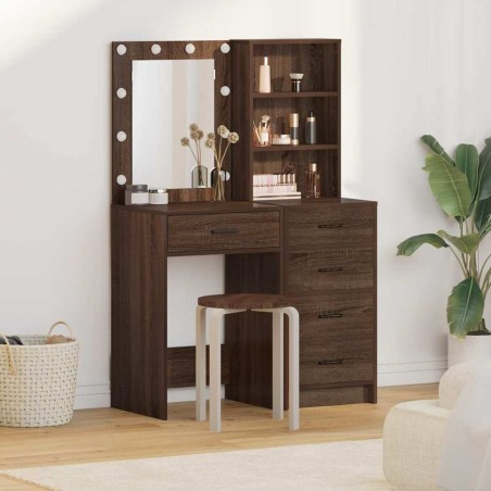 Set da Toeletta 2 Pezzi con LED in Legno Ingegnerizzato Nero