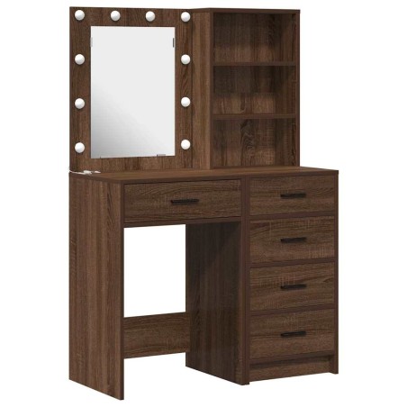 Set da Toeletta 2 Pezzi con LED in Legno Ingegnerizzato Nero