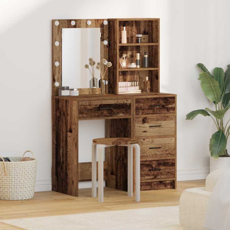 Set da Toeletta a 2 Pezzi con LED in Legno Antico