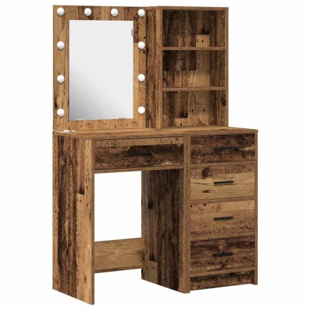 Set da Toeletta a 2 Pezzi con LED in Legno Antico