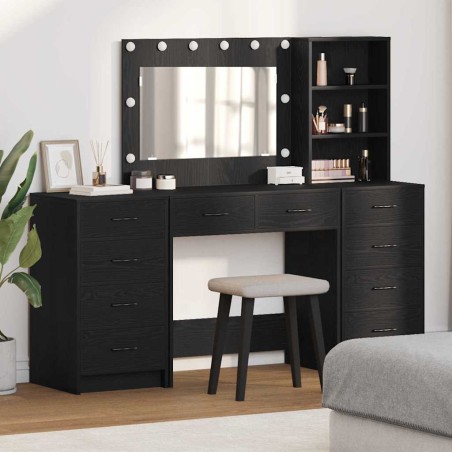vidaXL Set di Toilette da 3 Pezzi con Specchio LED in Rovere Nero Legno Ingegnerizzato
