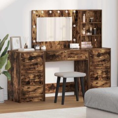 Set da 3 pezzi di toeletta con LED in rovere affumicato, in legno ingegnerizzato