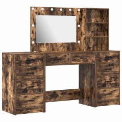 Set da 3 pezzi di toeletta con LED in rovere affumicato, in legno ingegnerizzato