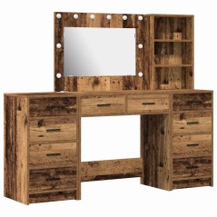 vidaXL Set di 3 pezzi di tavolo da toeletta con LED legno vecchio legno ingegnerizzato