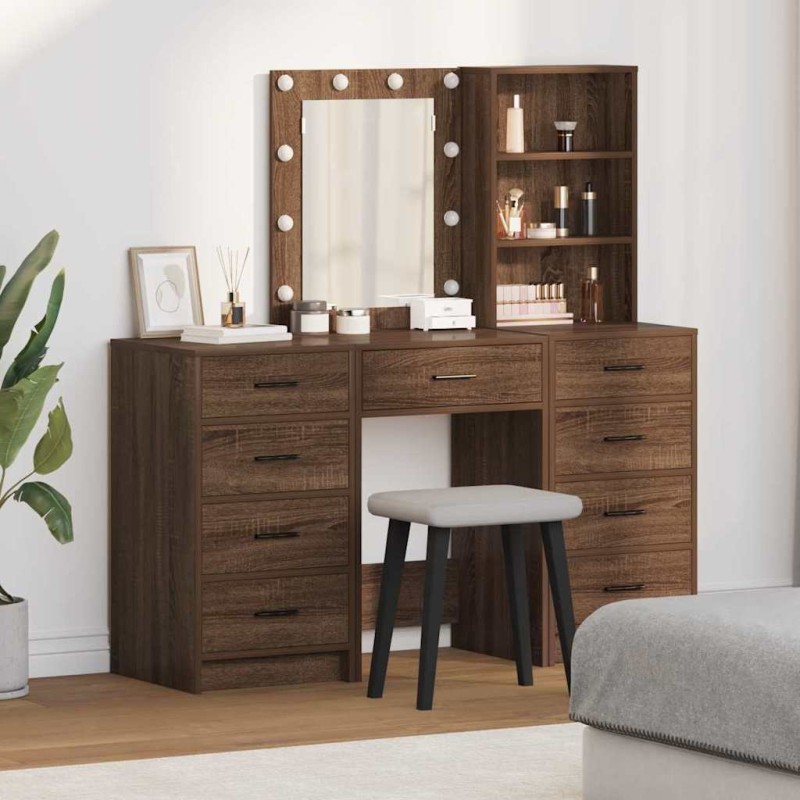 Set da trucco 3 pezzi con LED in legno nero Set da trucco 3 pezzi con LED in legno nero