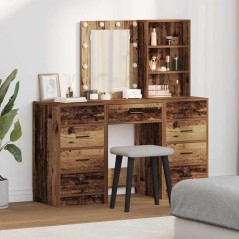 vidaXL Set Tavolo Trucco 3 Pezzi con LED Legno Antico