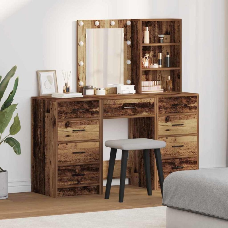vidaXL Set Tavolo Trucco 3 Pezzi con LED Legno Antico
