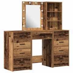 vidaXL Set Tavolo Trucco 3 Pezzi con LED Legno Antico