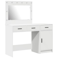 Set da Tavolo da Trucco a 2 Pezzi con LED in Legno Ingegnerizzato Bianco
