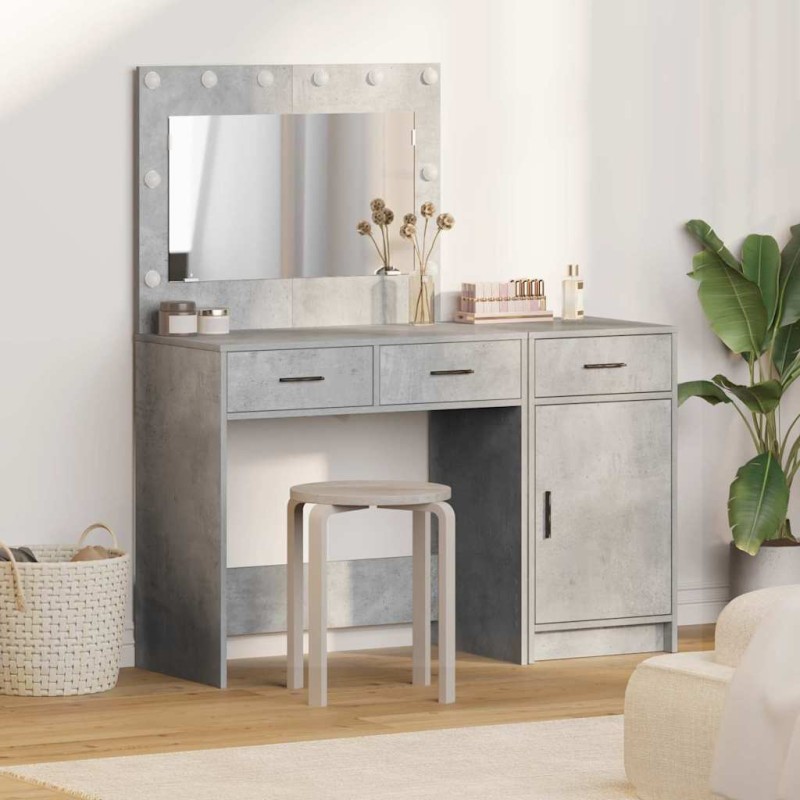 Set da Toeletta a 2 Pezzi con LED Grigio Cemento in Legno Ingegnerizzato Set da Toeletta a 2 Pezzi con LED Grigio Cemento in Legno Ingegnerizzato