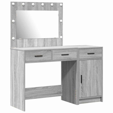 Set da 2 Pezzi per Tavolo da Trucco con LED Grigio in Legno Ingegnerizzato