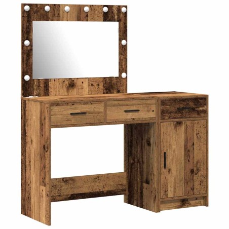 Set di Tavolo da Trucco 2 Pezzi con LED in Legno Vecchio e Legno Ingegnerizzato