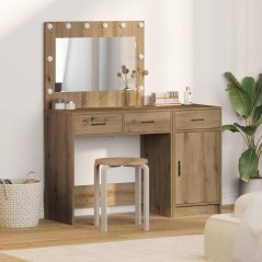 Set da Toeletta a 2 Pezzi con LED in Legno Ingegnerizzato Quercia Artigianale
