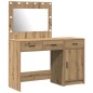Set da Toeletta a 2 Pezzi con LED in Legno Ingegnerizzato Quercia Artigianale Set da Toeletta a 2 Pezzi con LED in Legno Ingegnerizzato Quercia Artigianale
