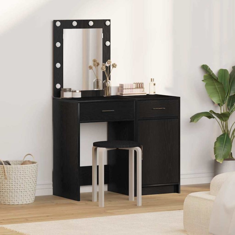 vidaXL Set di Tavoli da Trucco 2 Pezzi con LED in Legno Ingegnerizzato Nero vidaXL Set di Tavoli da Trucco 2 Pezzi con LED in Legno Ingegnerizzato Nero