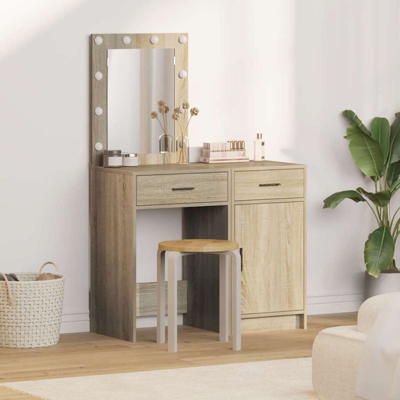 Set di 2 Pezzi per Vanity con LED in Legno Ingegnerizzato Rovere