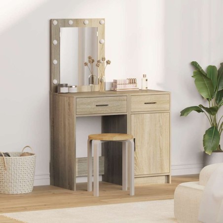 Set di 2 Pezzi per Vanity con LED in Legno Ingegnerizzato Rovere