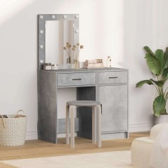 Set da toeletta in legno ingegnerizzato grigio cemento con LED - 2 pezzi