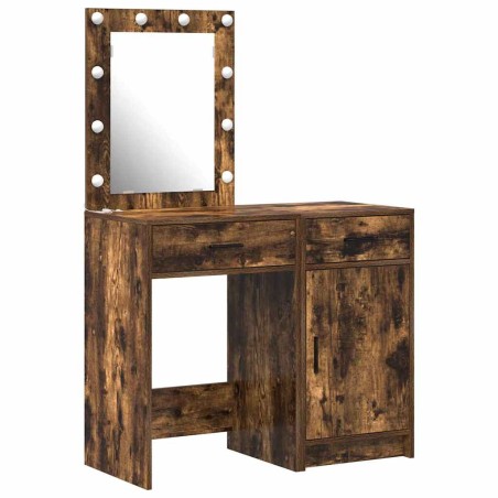 Set da Toeletta 2 Pezzi con LED in Rovere Affumicato in Legno Ingegnerizzato