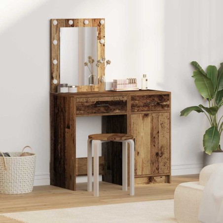 vidaXL Set di Toeletta a 2 Pezzi con LED in Finitura in Legno Antico