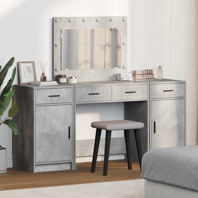 Set di 3 pezzi per toeletta con LED Grigio cemento in Legno ingegnerizzato Set di 3 pezzi per toeletta con LED Grigio cemento in Legno ingegnerizzato