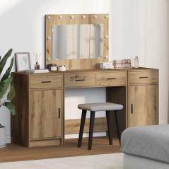 vidaXL Set di Tavolo da Trucco 3 Pezzi con LED Rovere Artigianale Legno Ingegnerizzato