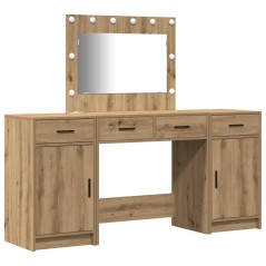 vidaXL Set di Tavolo da Trucco 3 Pezzi con LED Rovere Artigianale Legno Ingegnerizzato