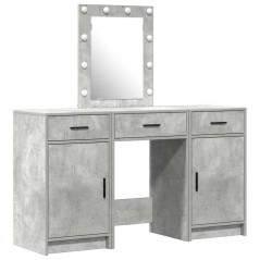 Set di Mobile da Trucco a 3 Pezzi con LED in Legno Ingegnerizzato Grigio