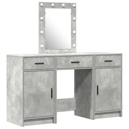 Set di Mobile da Trucco a 3 Pezzi con LED in Legno Ingegnerizzato Grigio