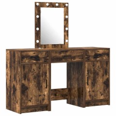 Set da toeletta a 3 pezzi con LED in legno ingegnerizzato rovere affumicato