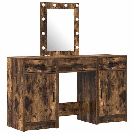 Set da toeletta a 3 pezzi con LED in legno ingegnerizzato rovere affumicato