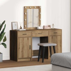 Set da Toeletta 3 Pezzi con LED in Legno Ingegnerizzato Rovere di vidaXL