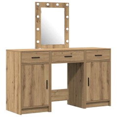 Set da Toeletta 3 Pezzi con LED in Legno Ingegnerizzato Rovere di vidaXL