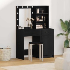 Set da toeletta in 2 pezzi con LED in legno ingegnerizzato nero