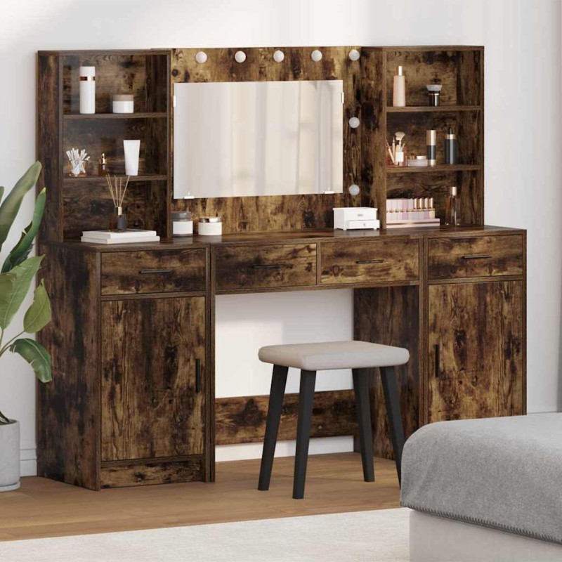 Set da Toeletta a 3 Pezzi vidaXL in Legno Ingegnerizzato Fumé Set da Toeletta a 3 Pezzi vidaXL in Legno Ingegnerizzato Fumé