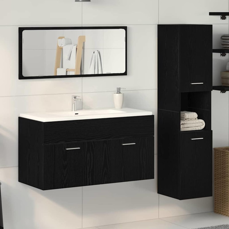 vidaXL Set di mobili per bagno 3 pezzi rovere nero legno ingegnerizzato vidaXL Set di mobili per bagno 3 pezzi rovere nero legno ingegnerizzato