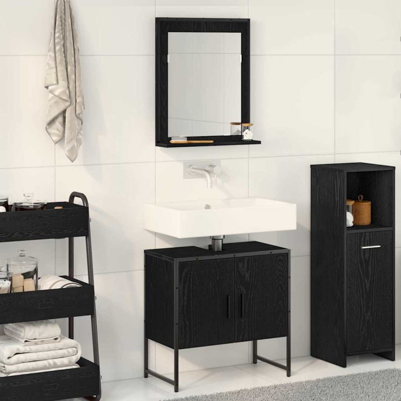 vidaXL Set di mobili da bagno a 2 pezzi in legno ingegnerizzato nero e rovere