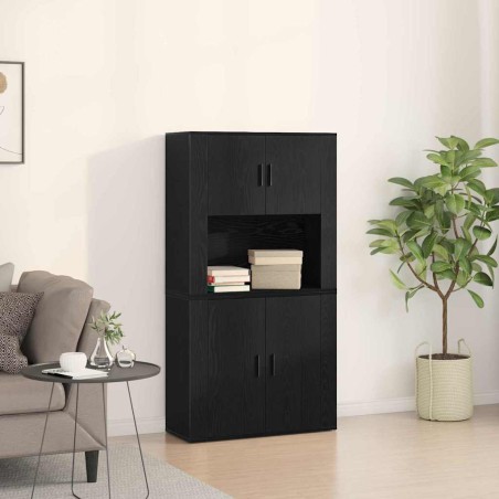 vidaXL Highboard Nero Rovere 80x33x150 cm Legno ingegnerizzato